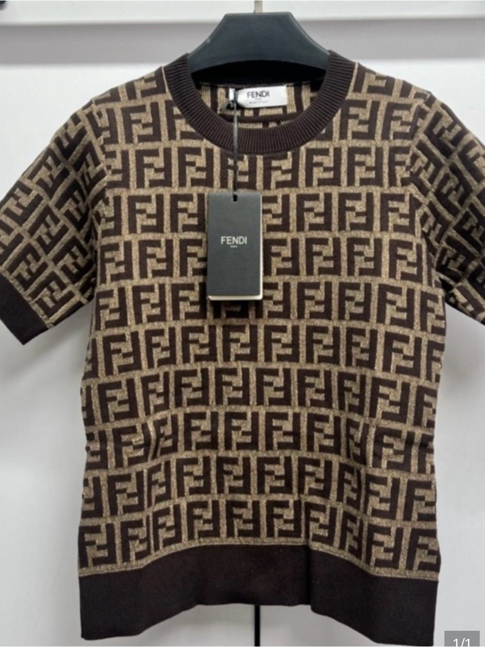 Fendi Brown and Tan FF Logo Crewneck Sweater